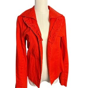 Chabi Chic 100% Linen Orange Blazer with Ruffle Lapel and Cuff Size L